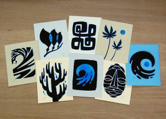 One-of-a-kind, mixed media prints...