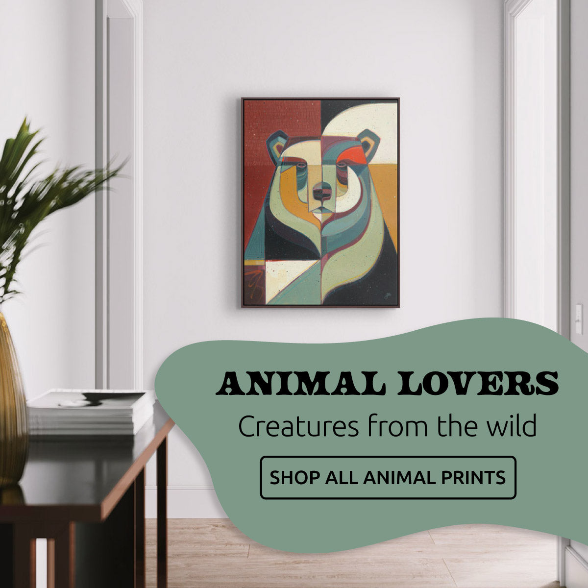 Apartment hall with bear print over the wall- Animal lovers pnw art