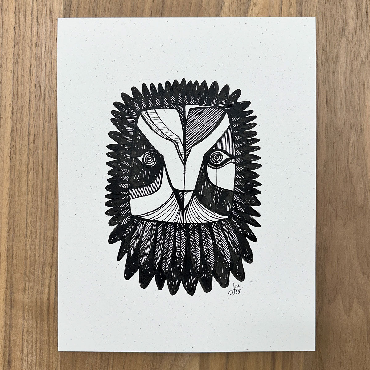 Owl Head Black & White Art on Paper
