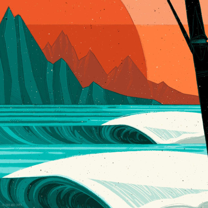 Closer look to the waves in the Bamboo groove print by the Surf Art by Erik Abel