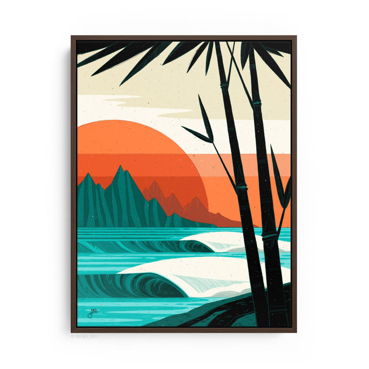 Brown Framed Bamboo groove print by the Surf Art by Erik Abel
