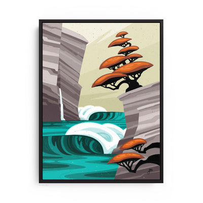 black frame Bonsai Paradise a Tropical surf art print by Erik Abel