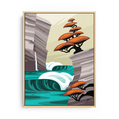 natural wood frame Bonsai Paradise a Tropical surf art print by Erik Abel