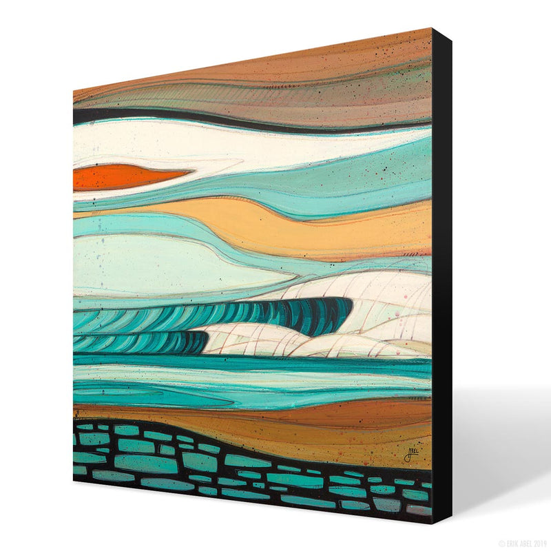 3D shot of Cloudy PNW surf art print by Erik Abel.
