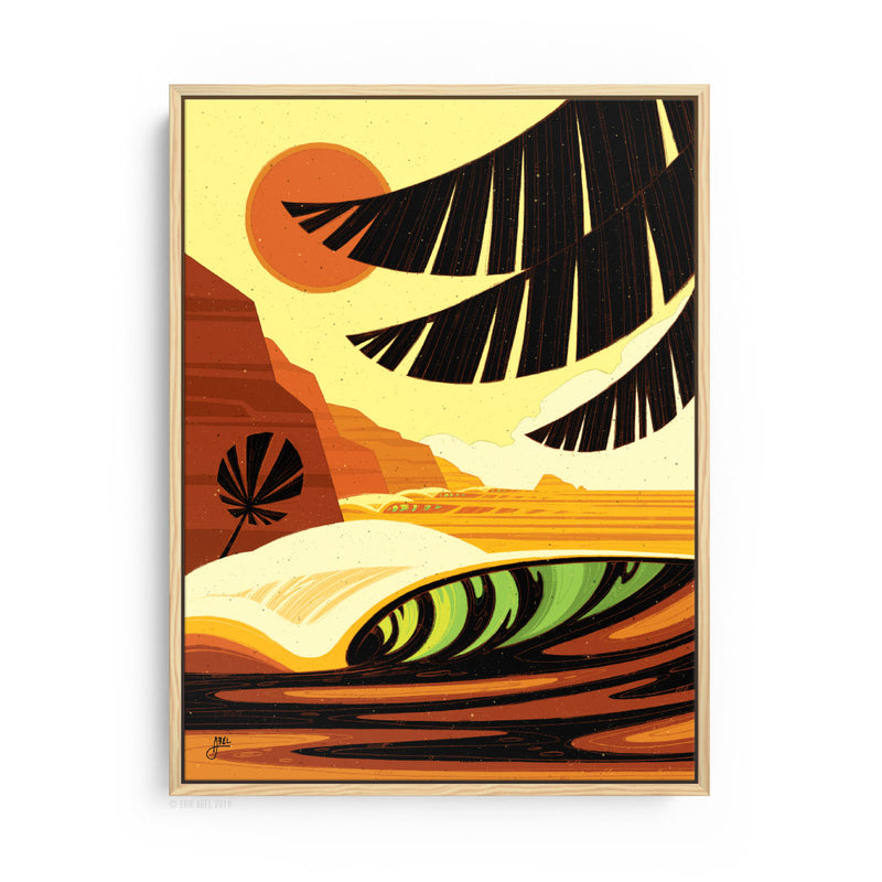 natural wood frame Glow with the Flow a Tropical surf art print by Erik Abel.