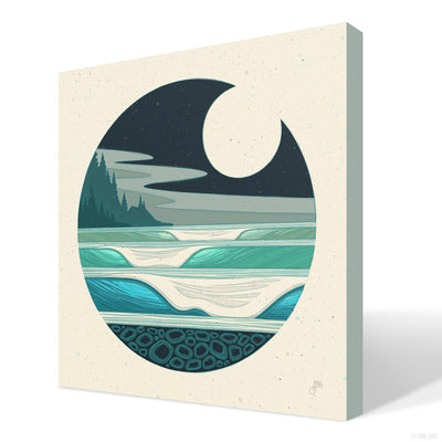 Captivating Sunset surf art featuring a stunning moonlit ocean view. Shown in a 3D view