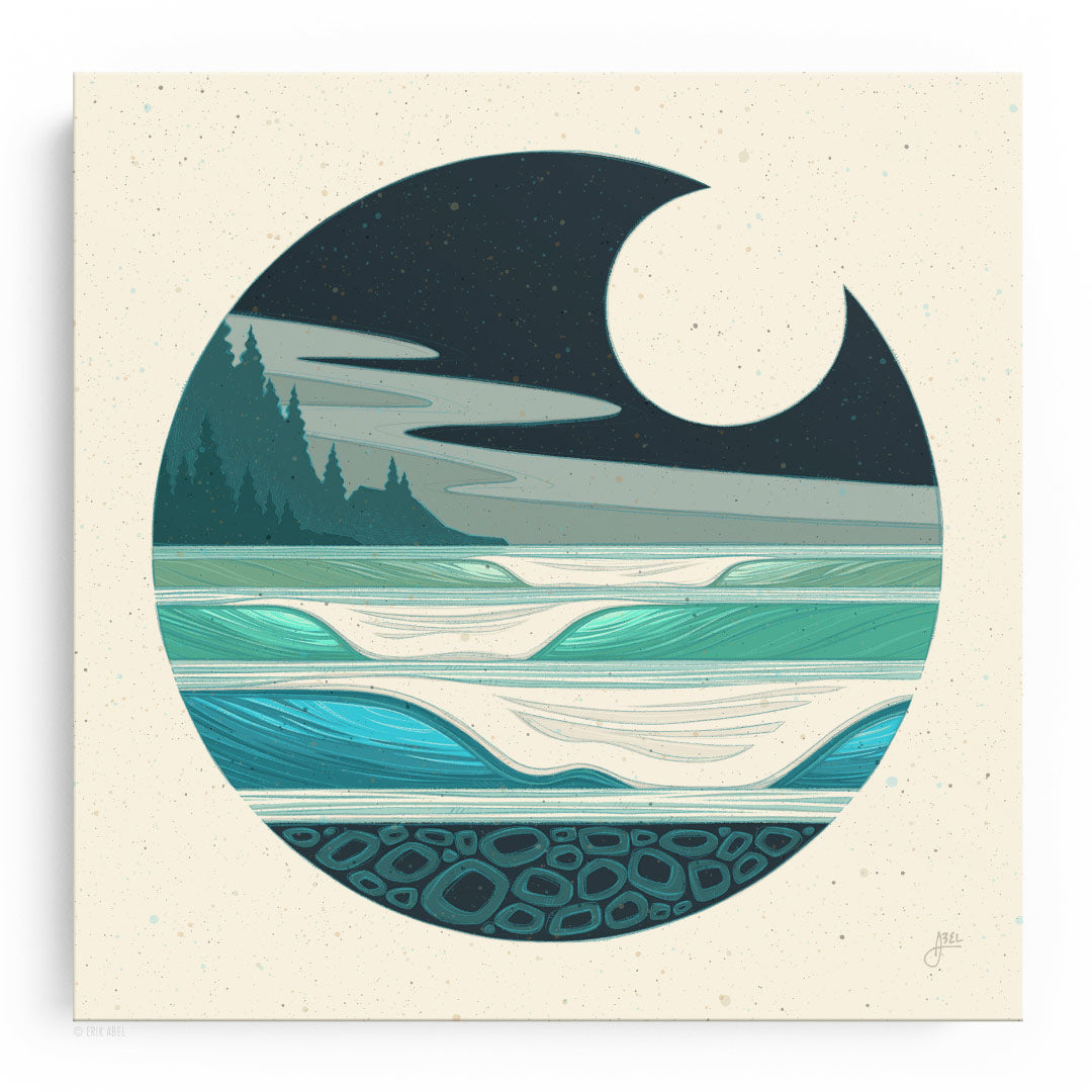  Captivating Sunset surf art featuring a stunning moonlit ocean view.