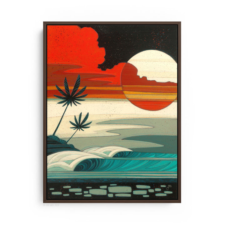 brown frame Tropical surf art print by Erik Abel.