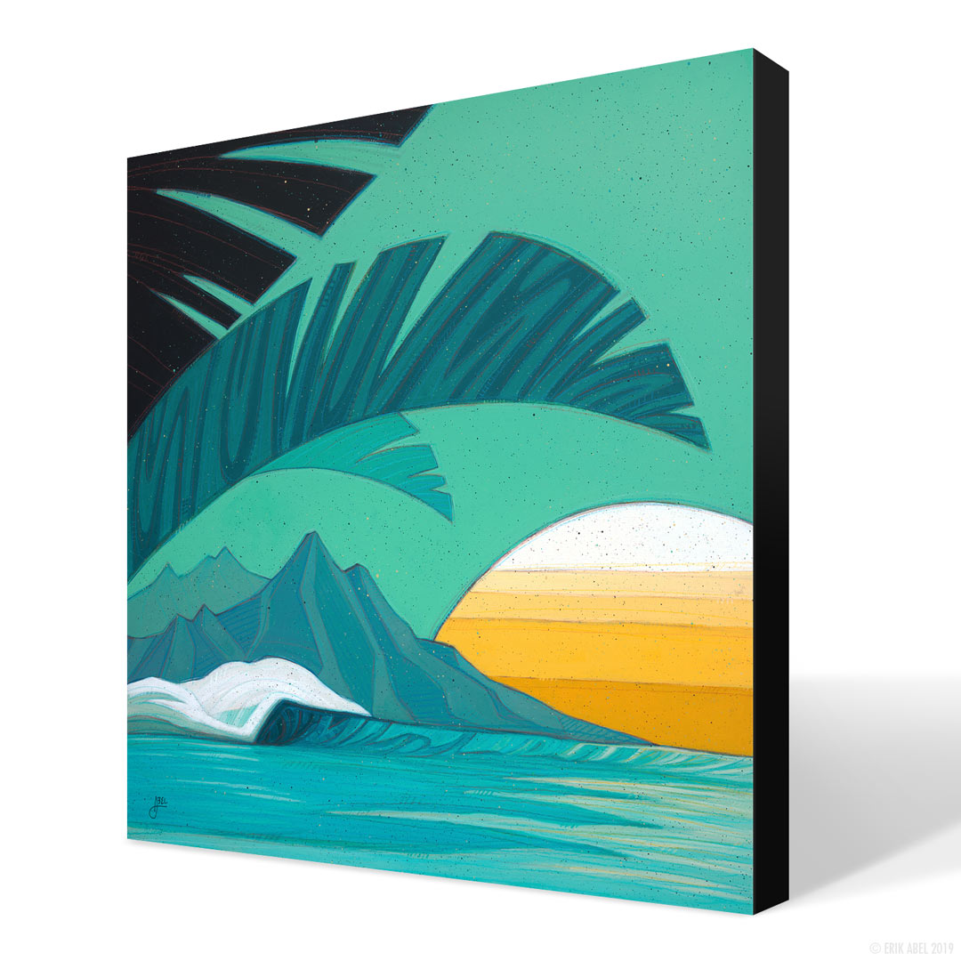 Captivating surf art featuring tropical waves. Shown in a 3D model view