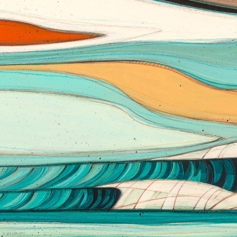 detailed shot of Cloudy PNW surf art print by Erik Abel.