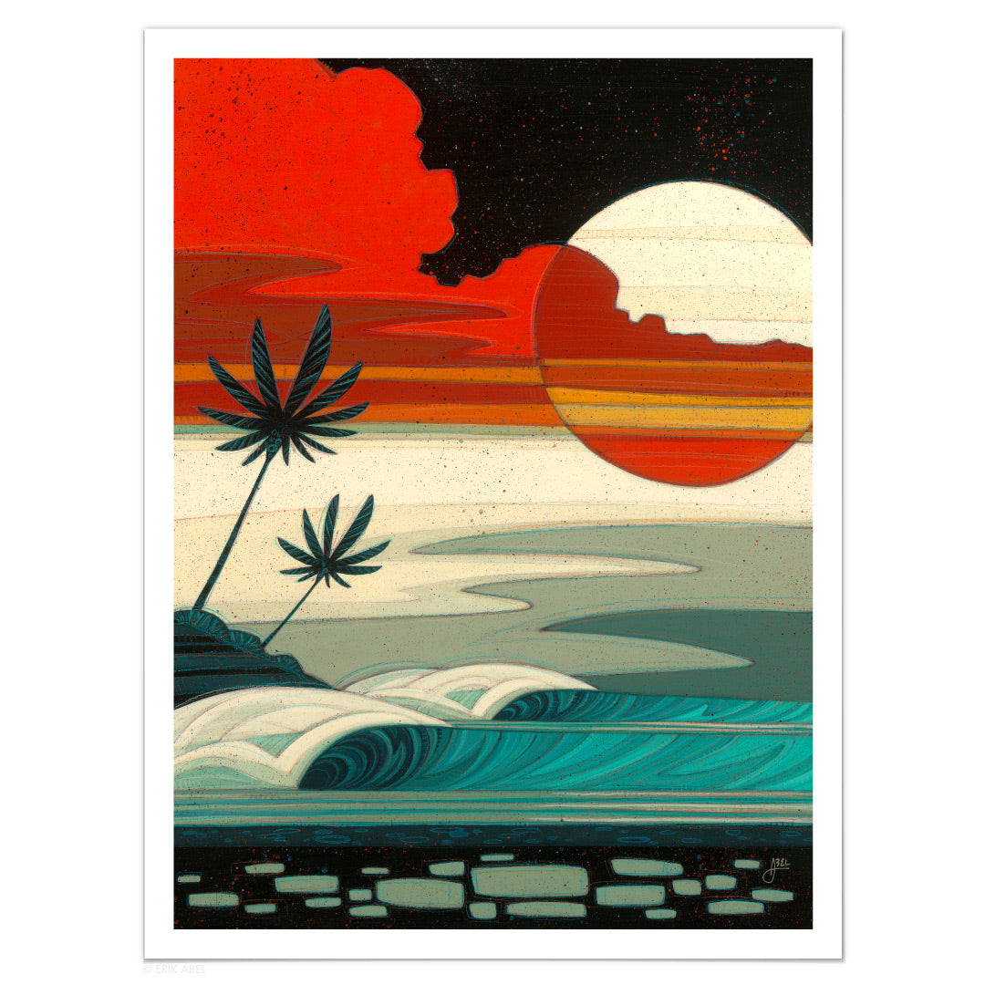 Tropical surf art print by Erik Abel.