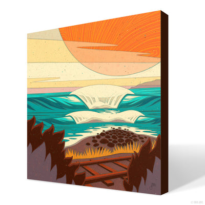 Captivating surf art featuring iconic waves at Trestles in Canva shown in a 3D model view