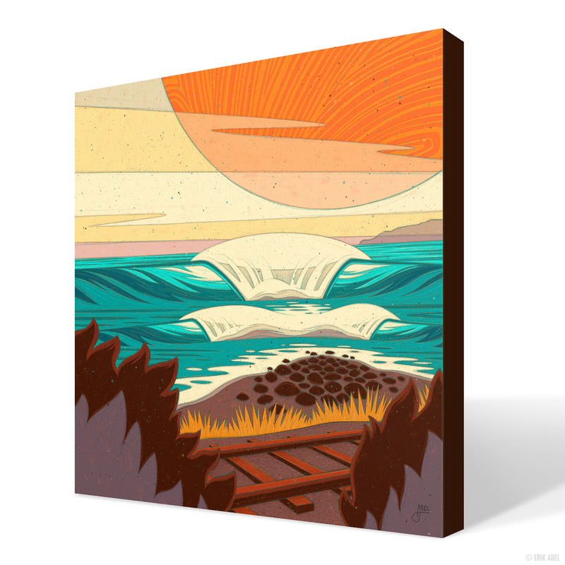 Captivating surf art featuring iconic waves at Trestles in Canva shown in a 3D model view
