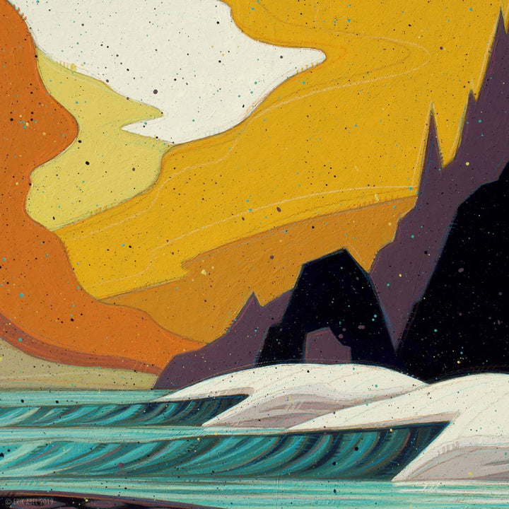 detailed shot of Arch Rock a PNW Surf Art print by Erik Abel.