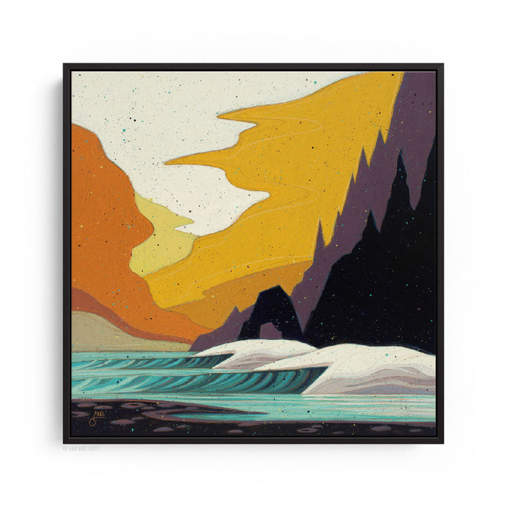 black frame Arch Rock a PNW Surf Art print by Erik Abel.